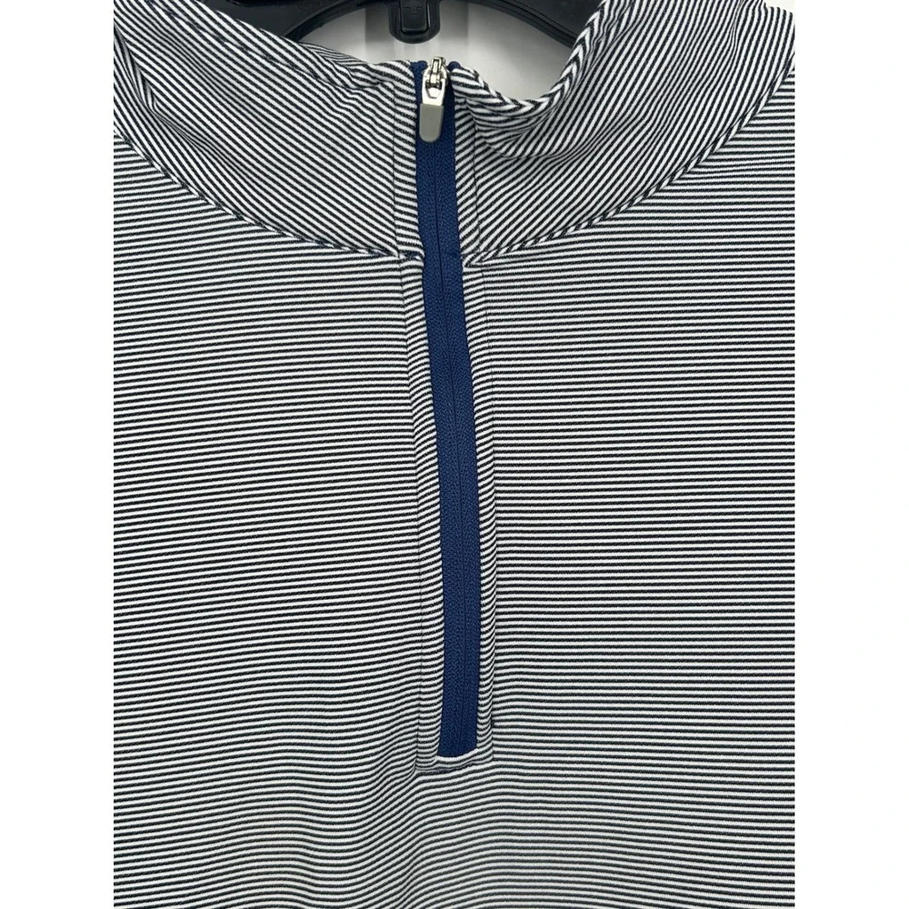 Magaschoni Mens XL Blue Micro Stripe Quarter Zip Pullover Long Sleeve Shirt - CJ